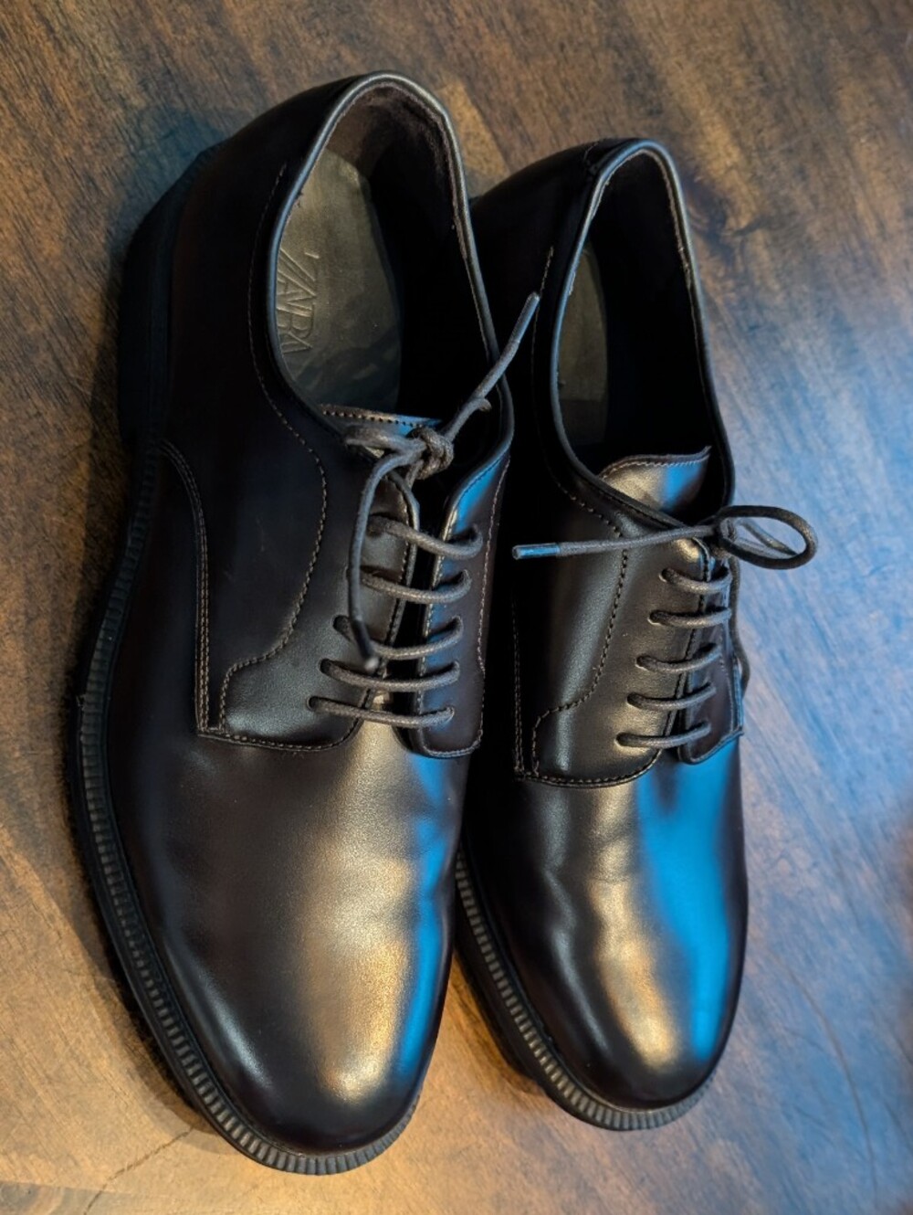 ZARA Mens Size 8.5 Oxford Dress Up DARK BROWN Leather Shoes Laces EU42